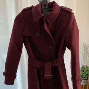 Burgundy wool cashmere overcoat. JCrew size 0